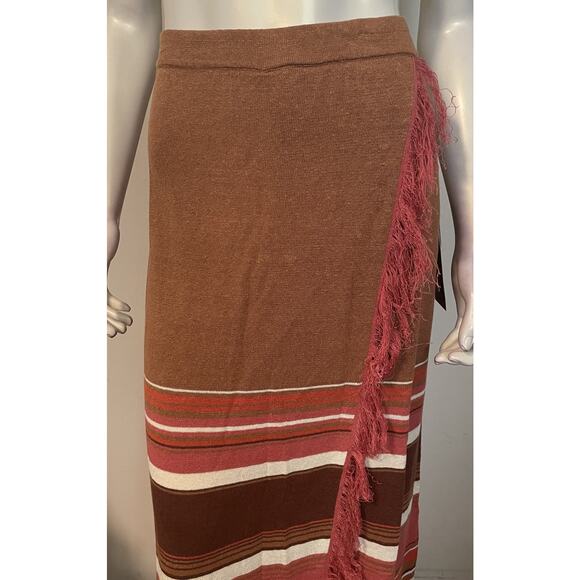 Double D Ranch Monument Pass Skirt XL NWT Orange Brown Stripe Fringe - Picture 3 of 9